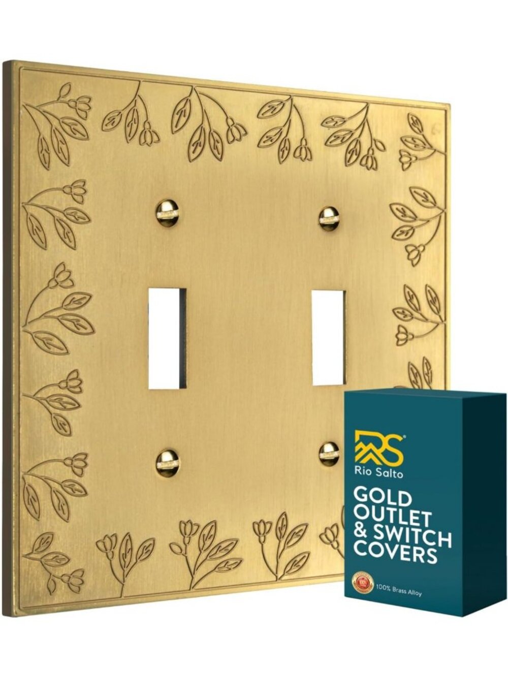 Decorative Double Toggle Light Switch Cover Plate - Brushed Brass Floral Design